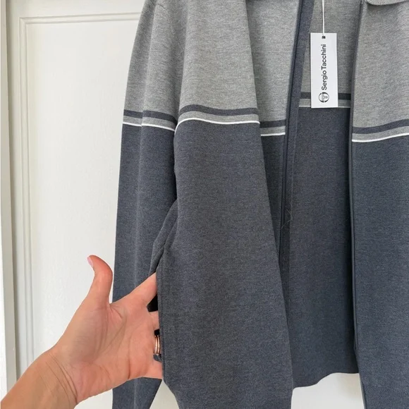 Sergio Tacchini  Mens Nostra Jacket. Two-Tone Gray Zip-Up Sweater Xl - Picture 2 of 7